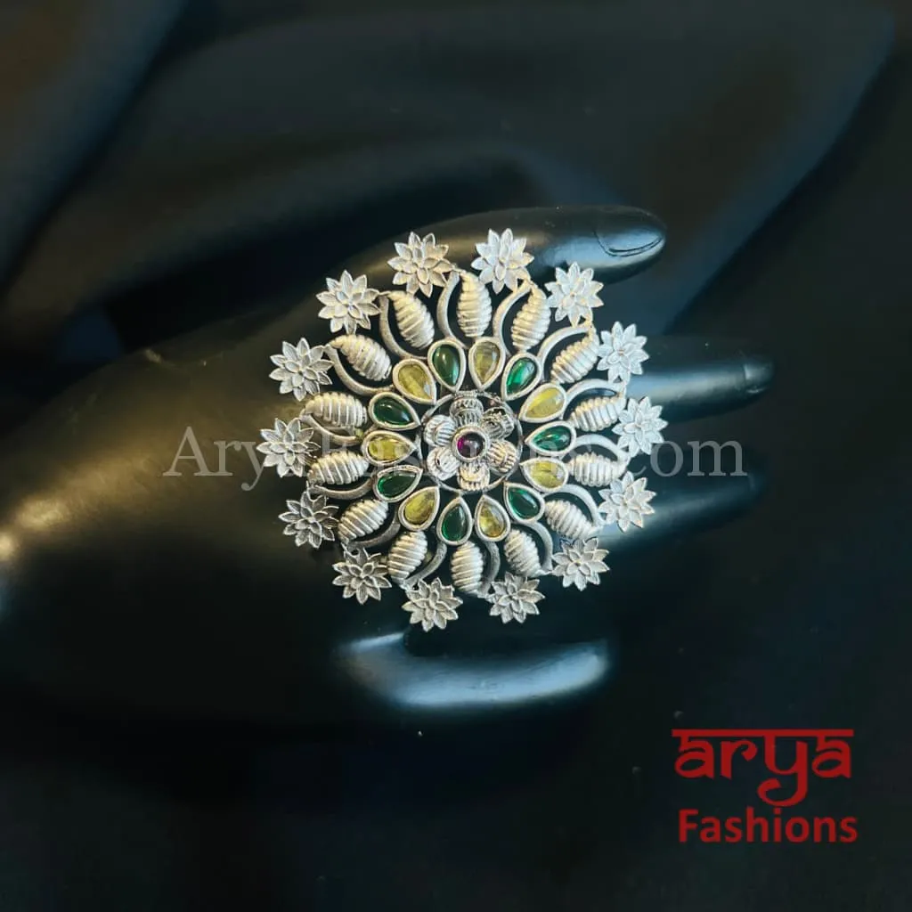 Multicolor Star Silver Oxidized Statement Ring