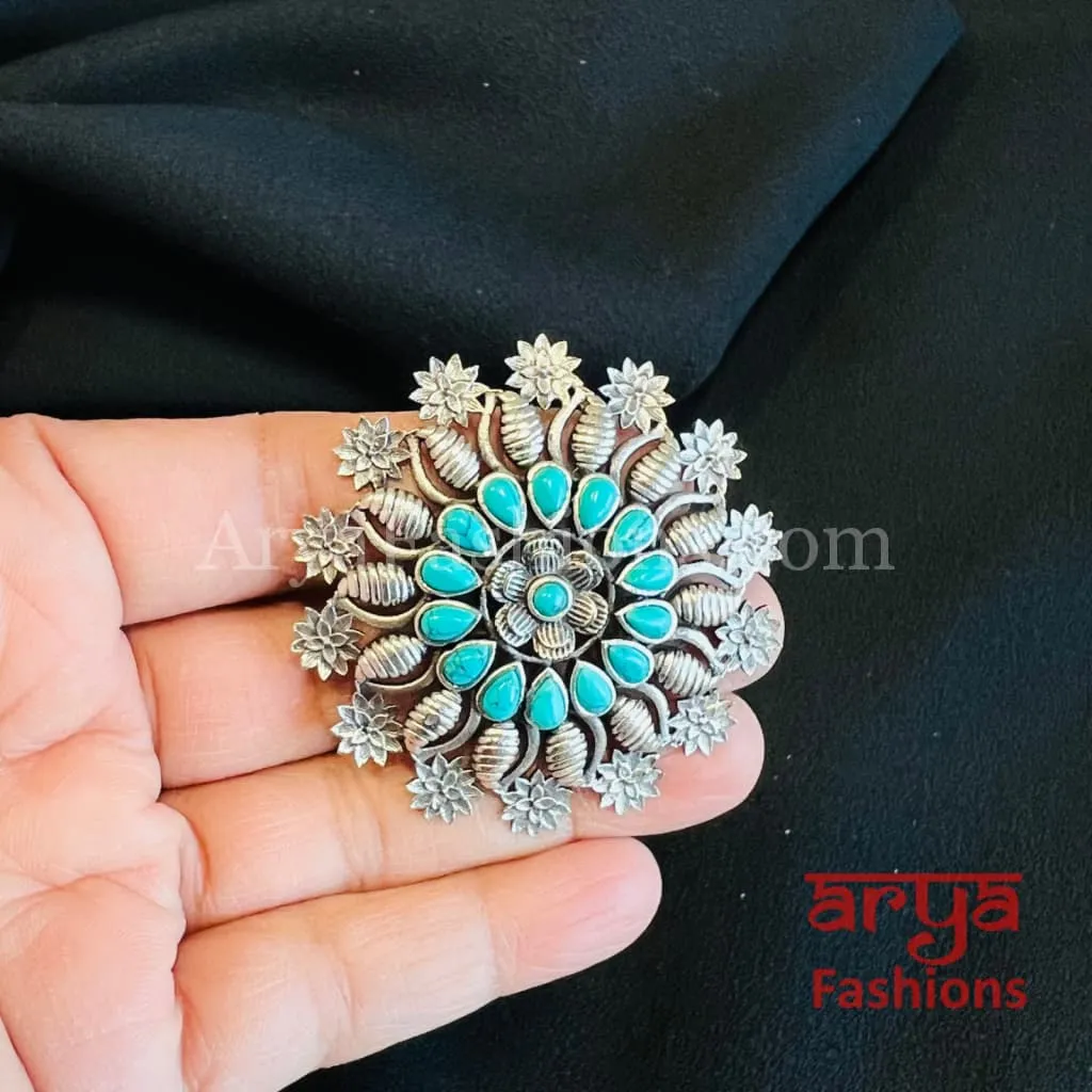 Multicolor Star Silver Oxidized Statement Ring