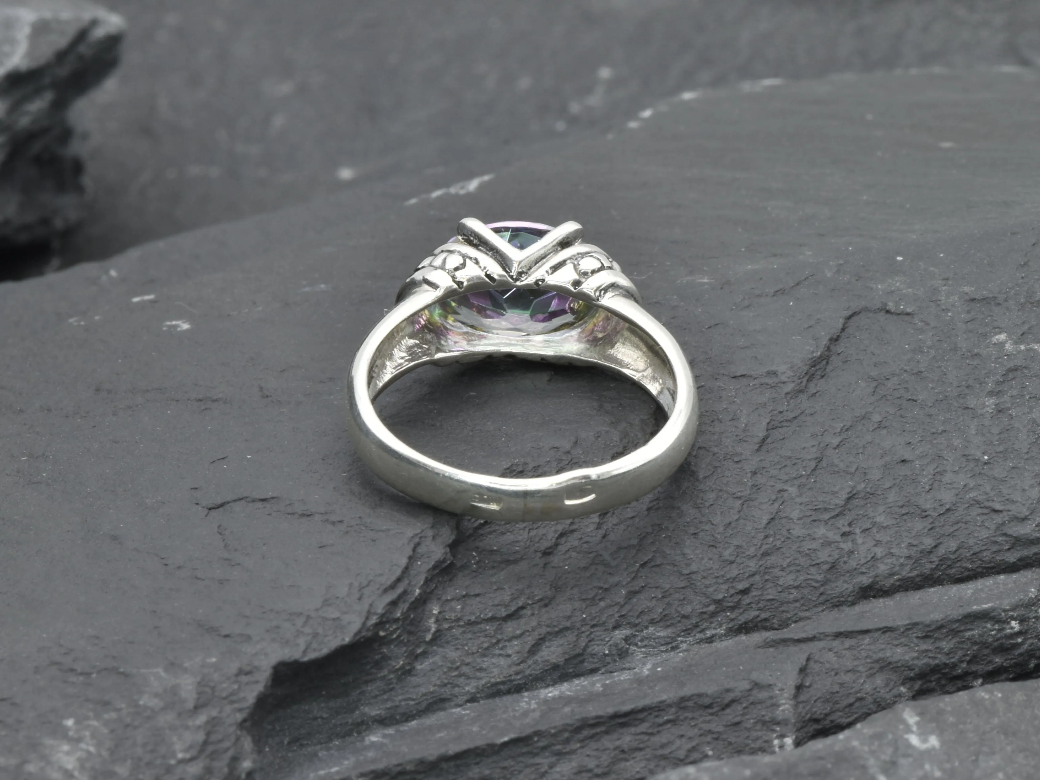 Mystic Topaz Ring - Purple Boho Band, Silver Tribal Ring