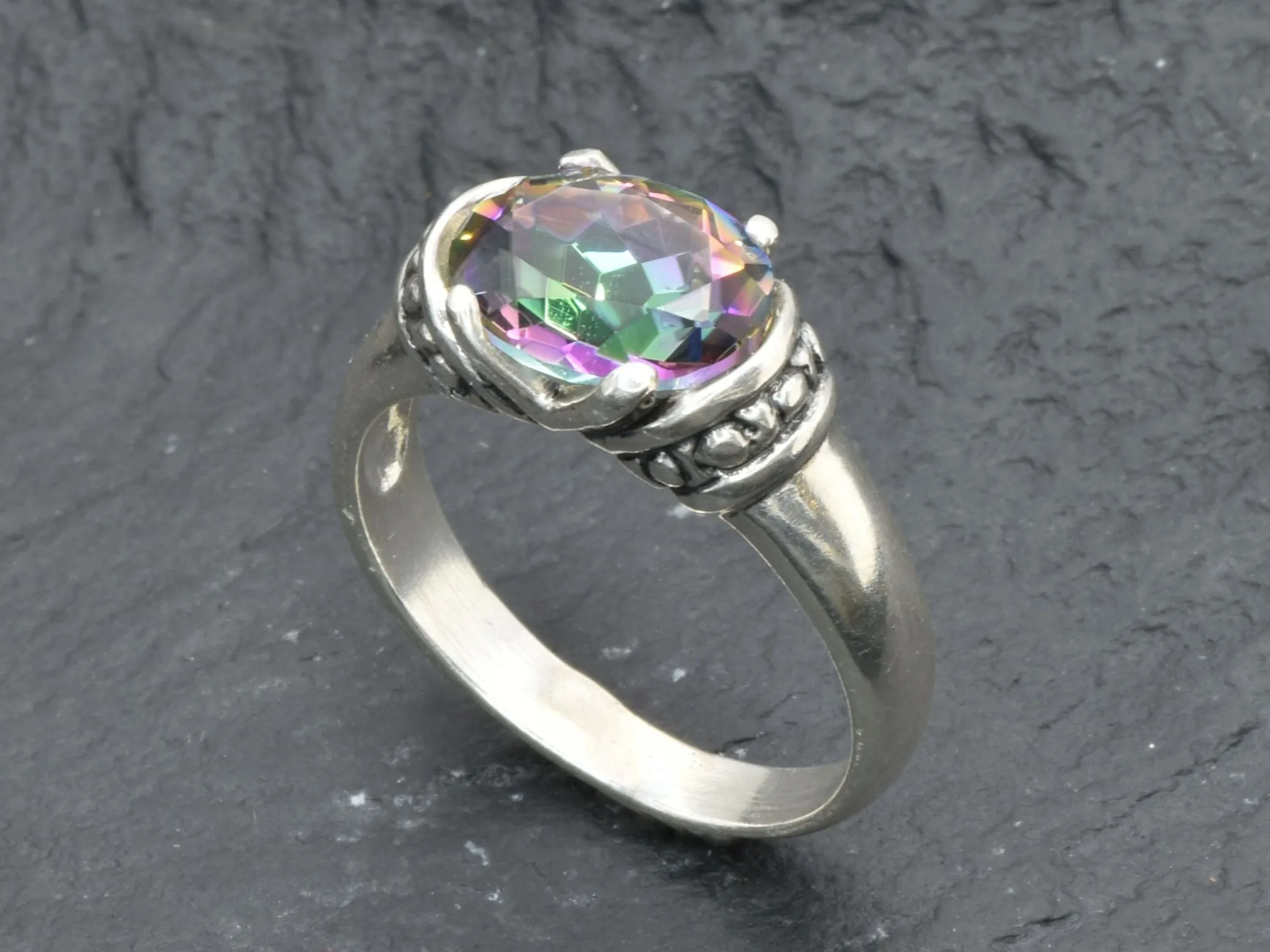 Mystic Topaz Ring - Purple Boho Band, Silver Tribal Ring