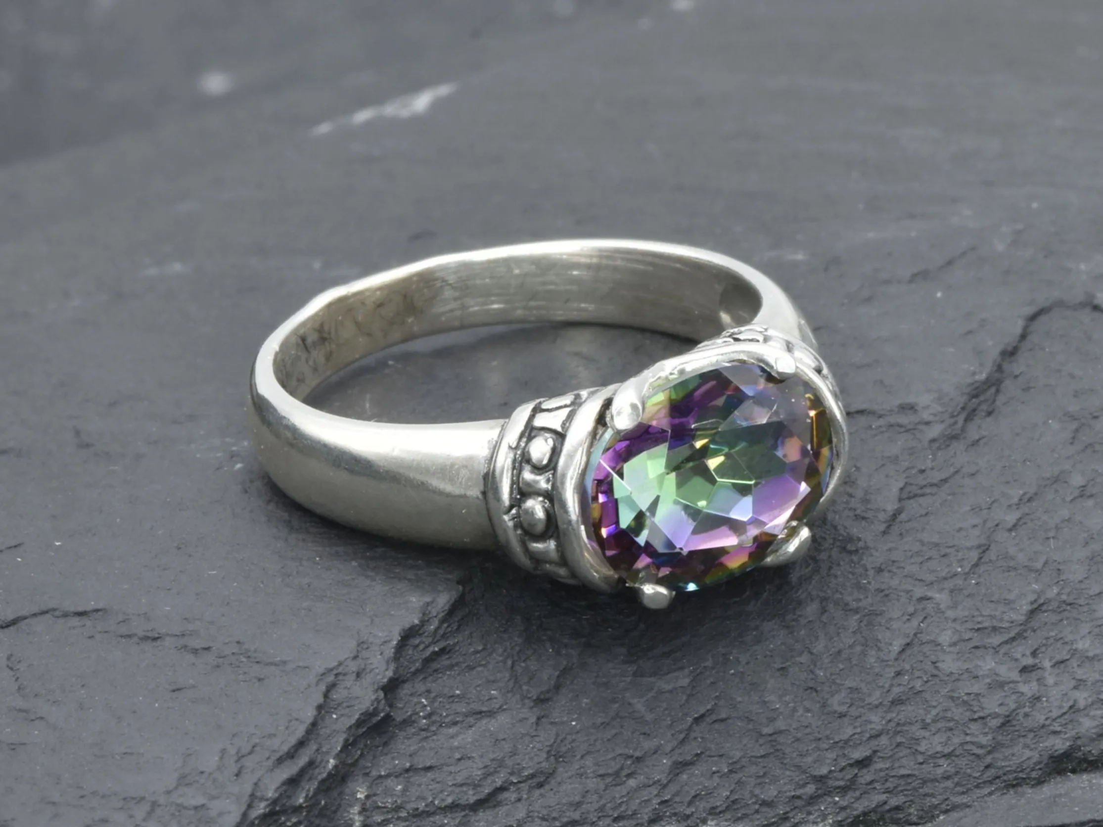 Mystic Topaz Ring - Purple Boho Band, Silver Tribal Ring