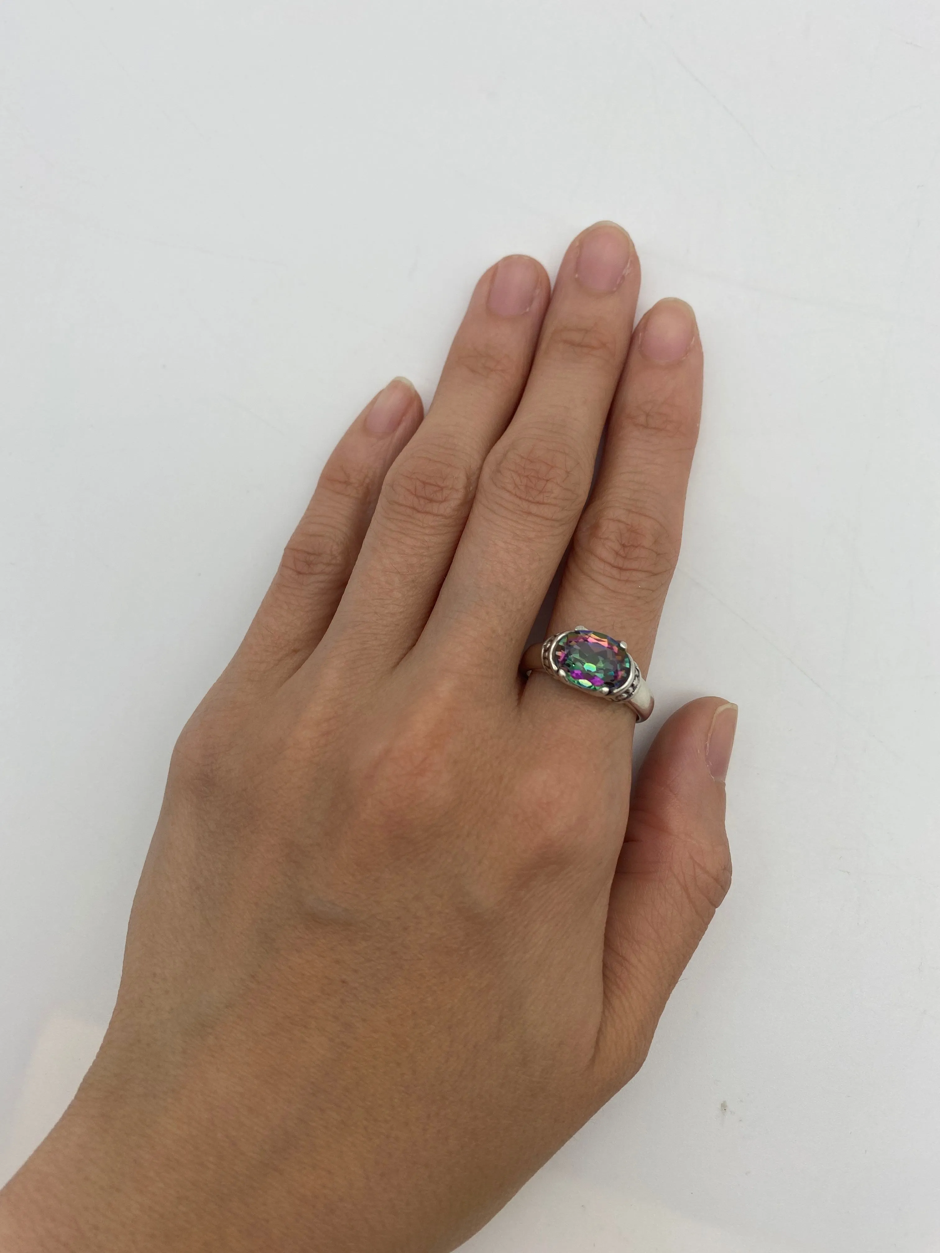 Mystic Topaz Ring - Purple Boho Band, Silver Tribal Ring