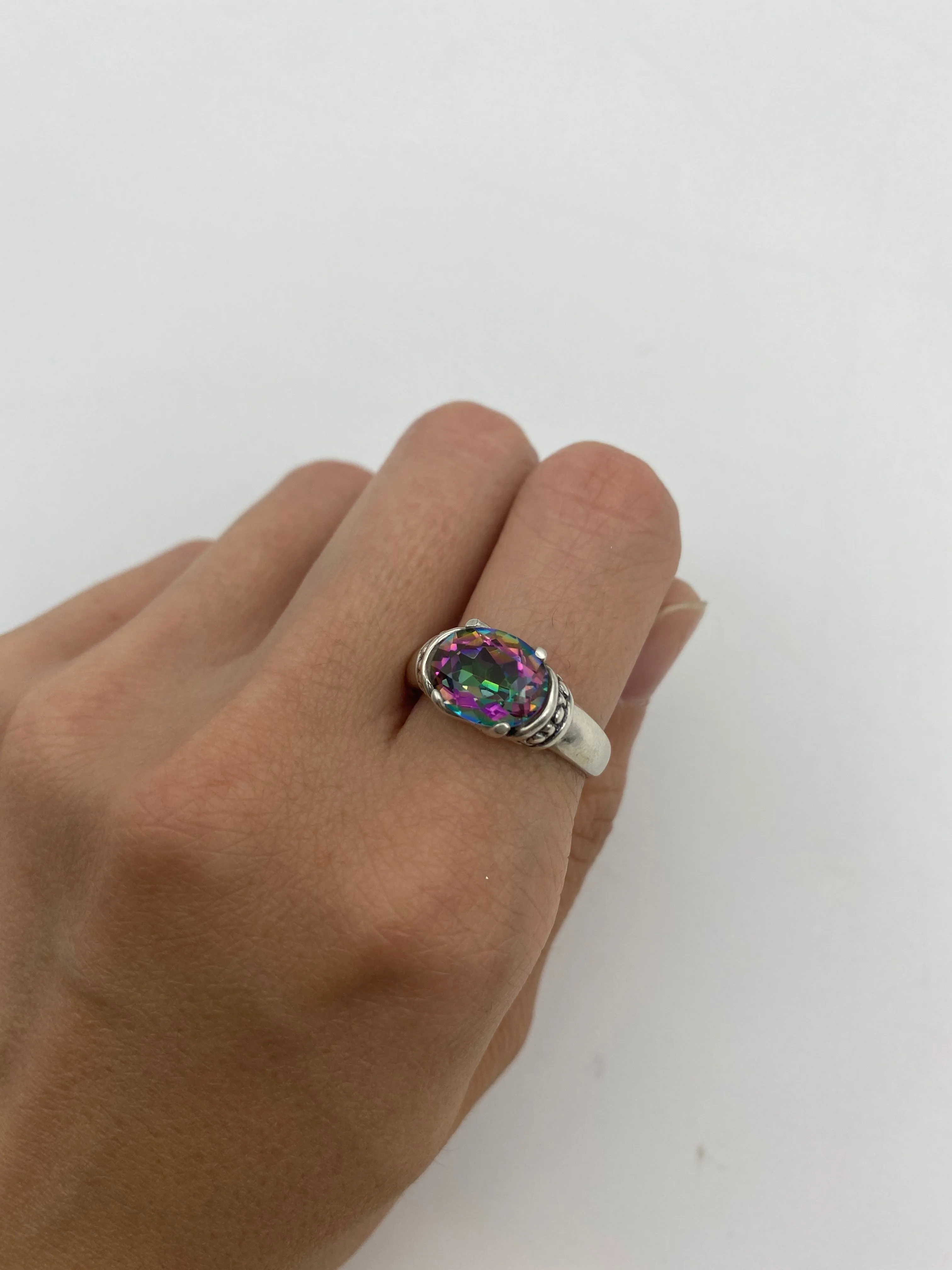 Mystic Topaz Ring - Purple Boho Band, Silver Tribal Ring