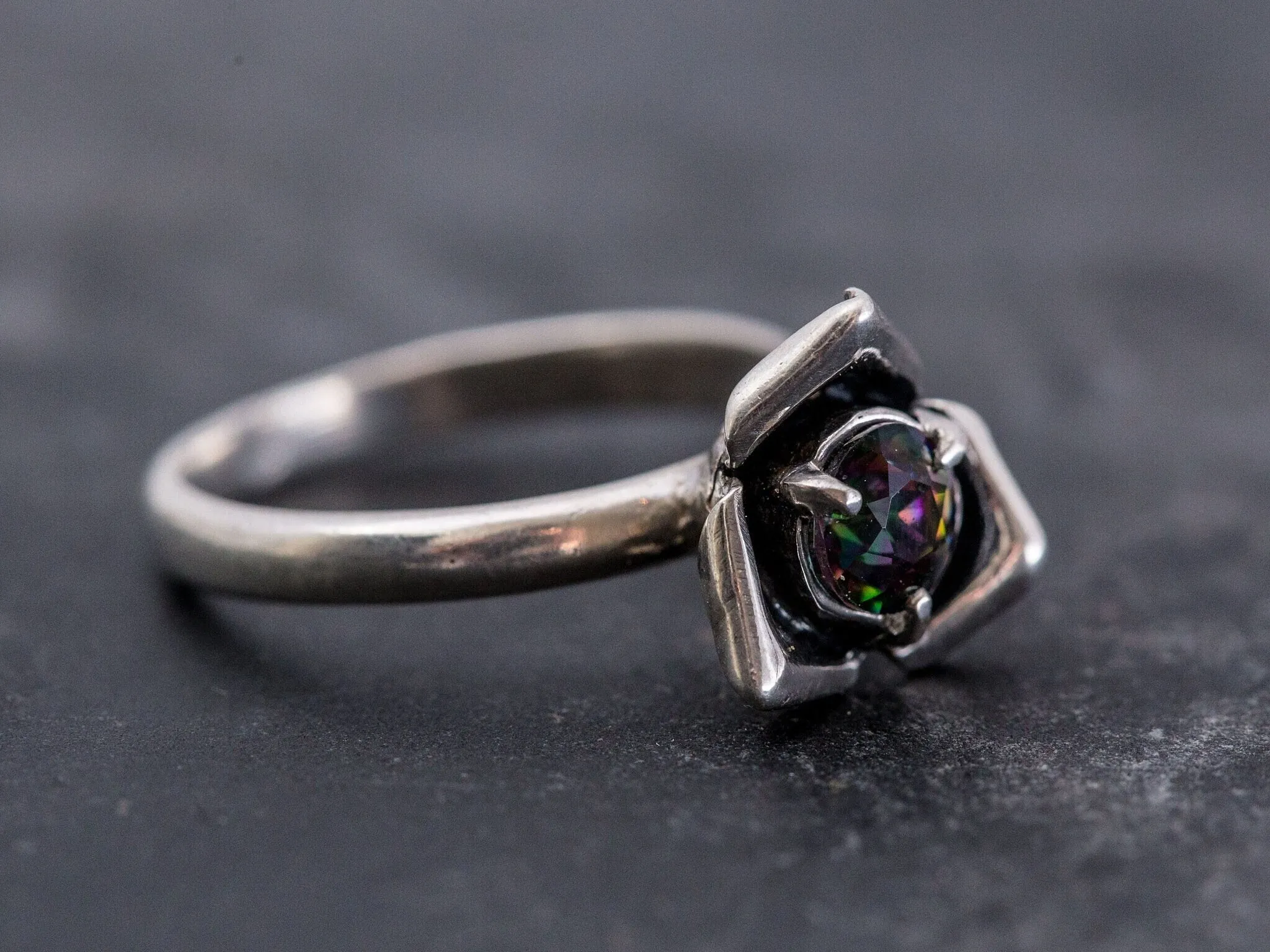 Mystic Topaz Ring - Purple Flower Ring - Solitaire Topaz Ring