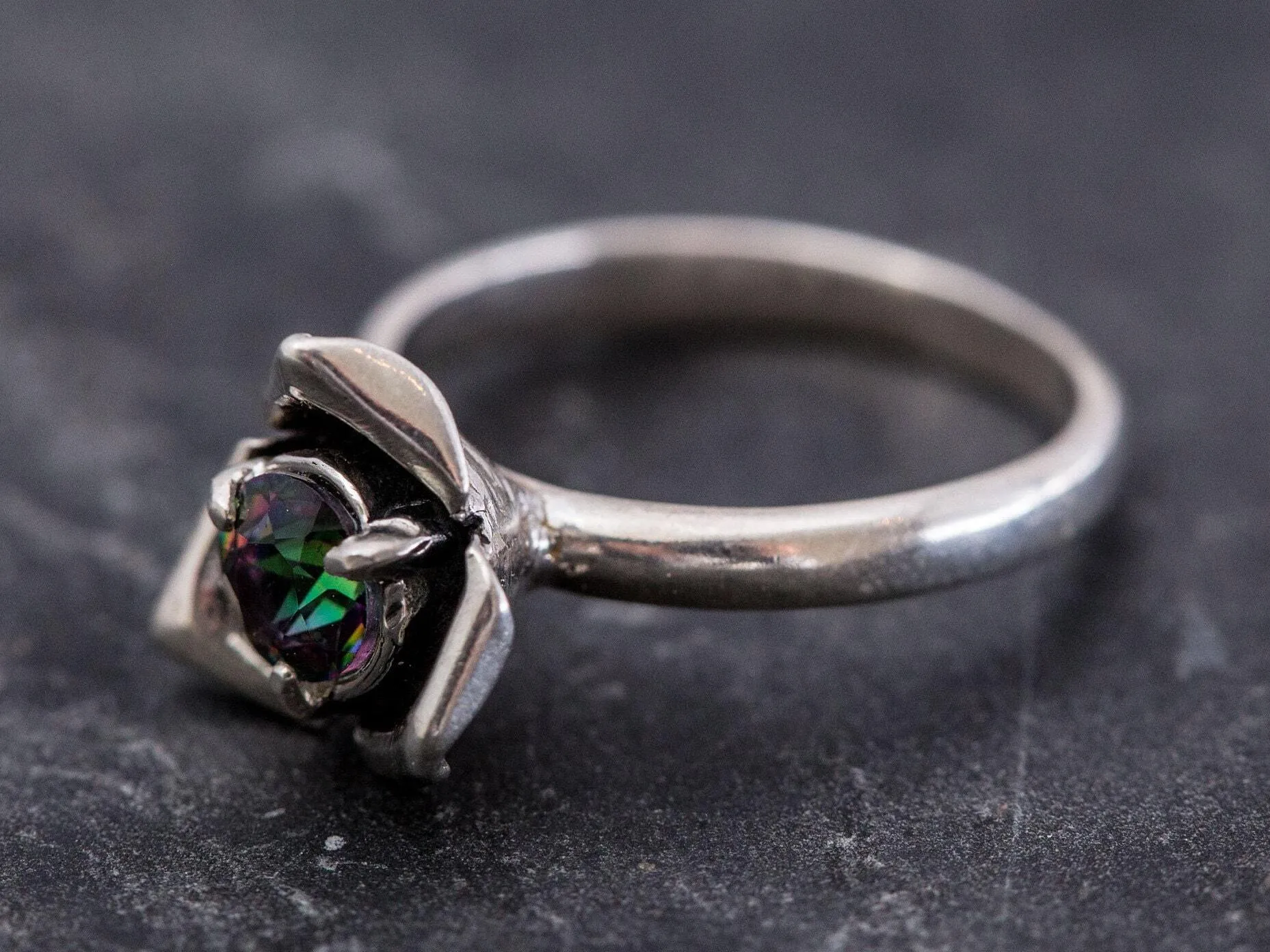 Mystic Topaz Ring - Purple Flower Ring - Solitaire Topaz Ring