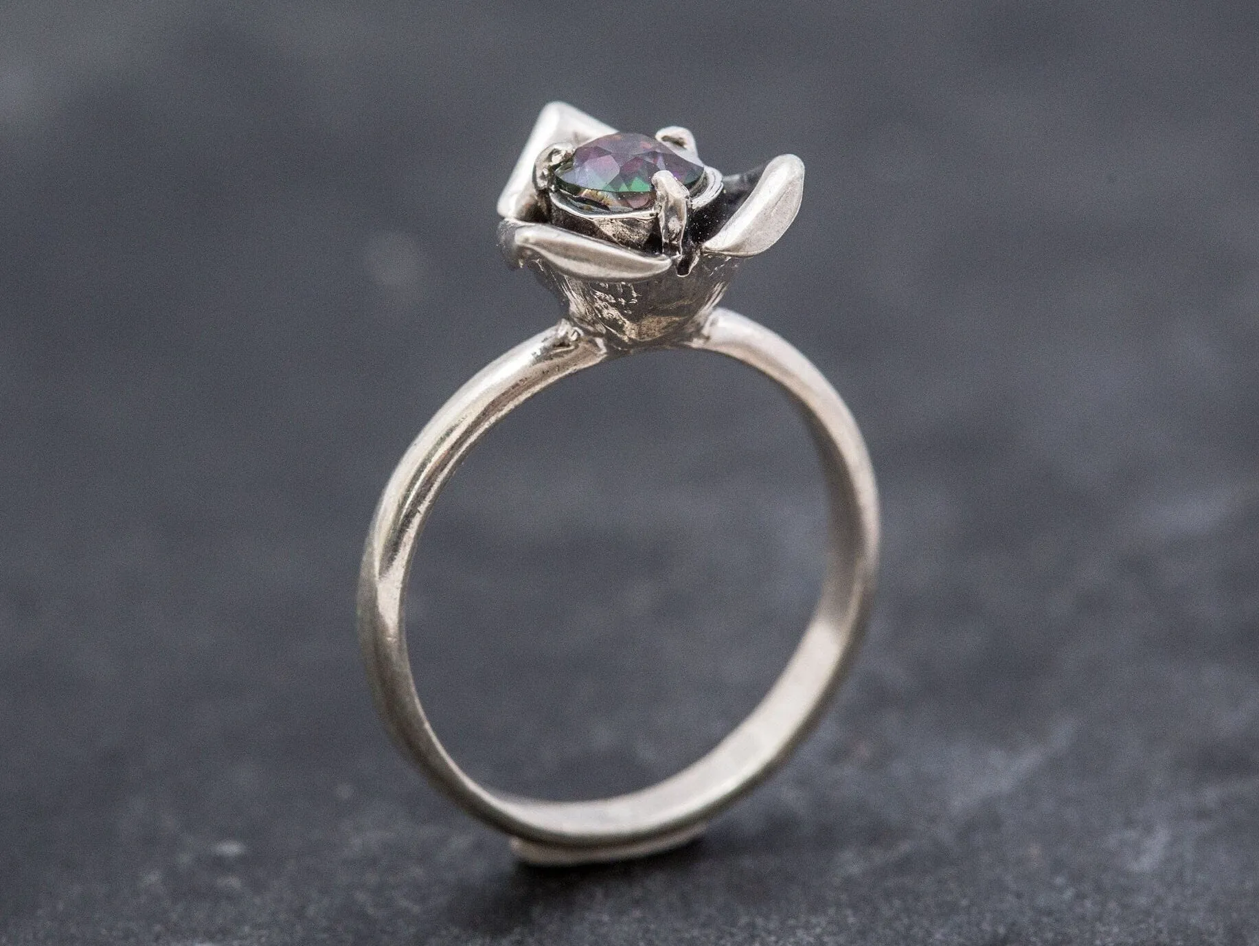 Mystic Topaz Ring - Purple Flower Ring - Solitaire Topaz Ring