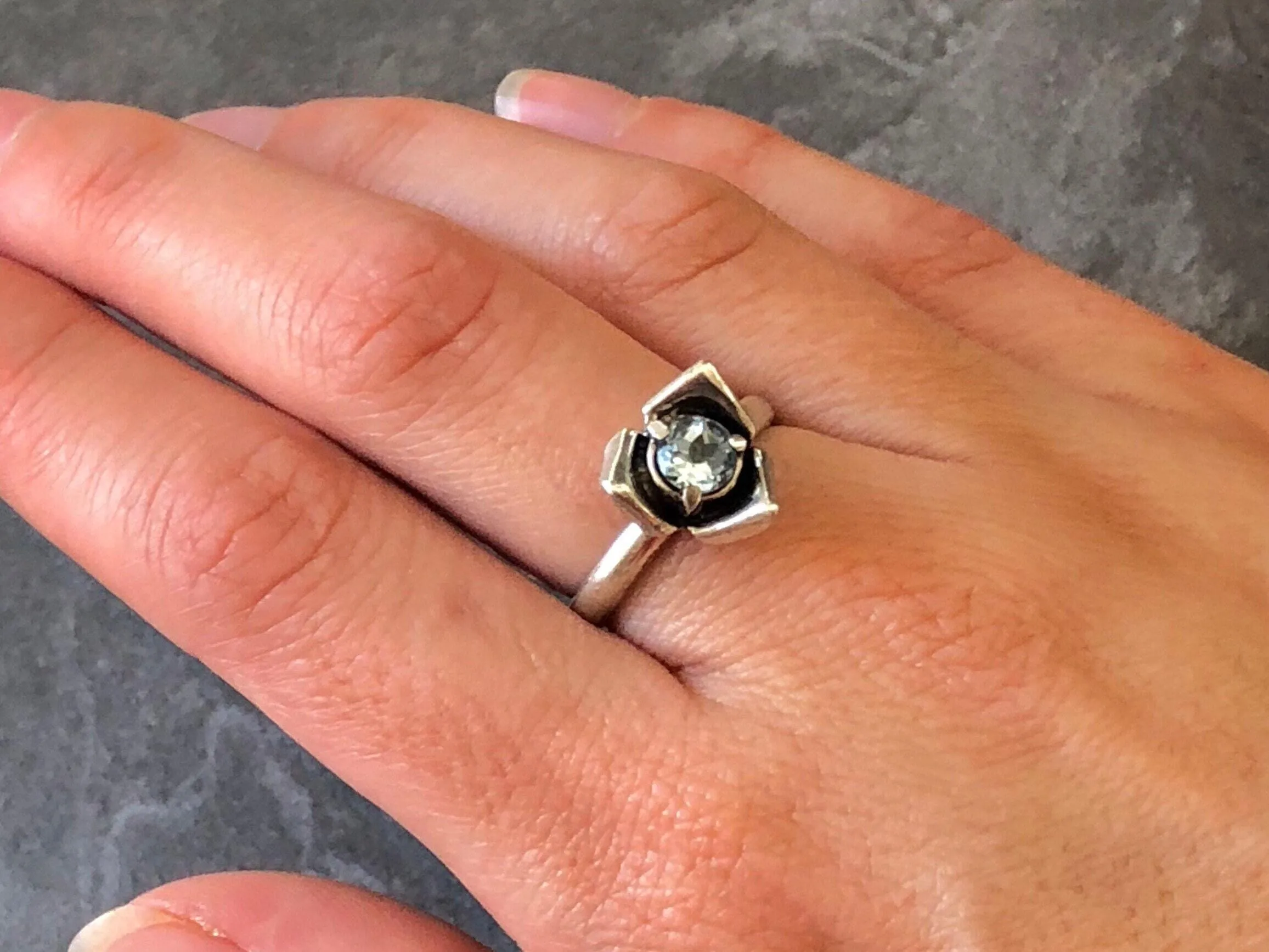 Mystic Topaz Ring - Purple Flower Ring - Solitaire Topaz Ring