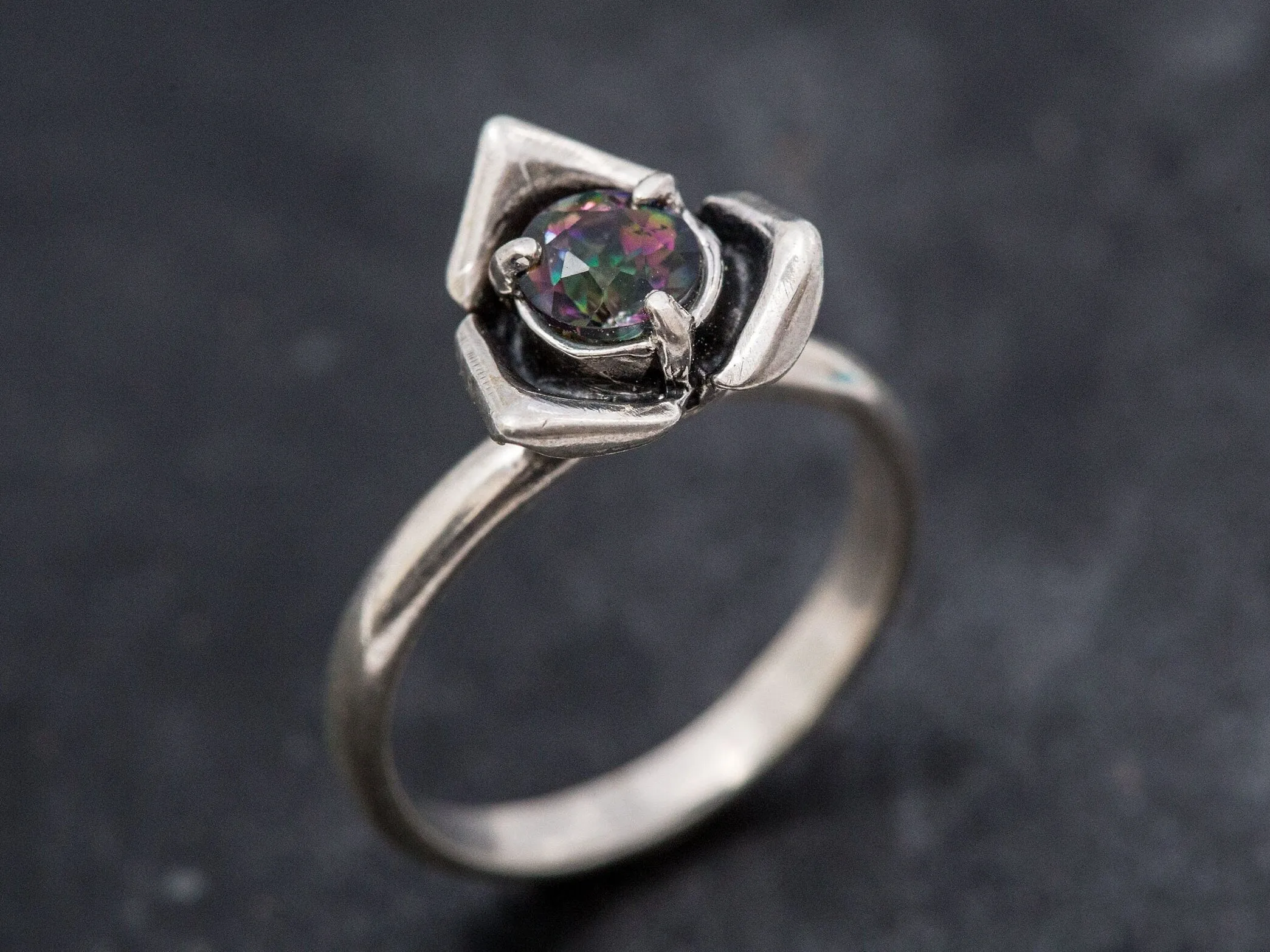 Mystic Topaz Ring - Purple Flower Ring - Solitaire Topaz Ring