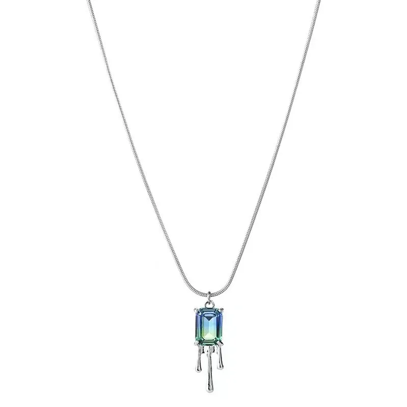 N29 Green Square-Cut Gemstone Necklace