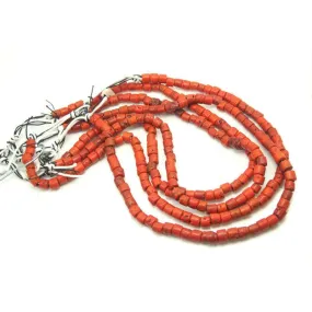 Naga "Coral" Heirloom Glass Long Strand Necklace from India ca 1950