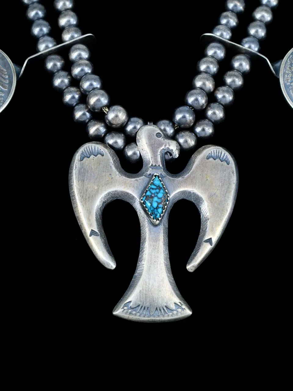 Native American Jewelry Turquoise Thunderbird Squash Style Necklace