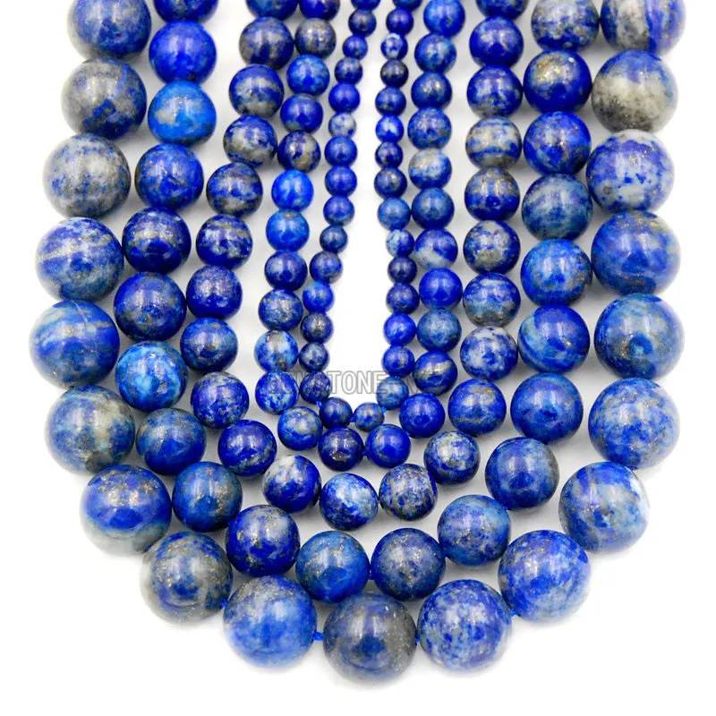 Natural Color & Color Enhanced Lapis Lazuli Round Loose Beads on a 15.5" Strand