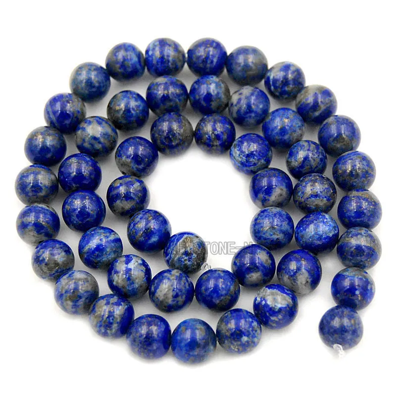 Natural Color & Color Enhanced Lapis Lazuli Round Loose Beads on a 15.5" Strand
