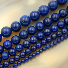 Natural Color & Color Enhanced Lapis Lazuli Round Loose Beads on a 15.5" Strand