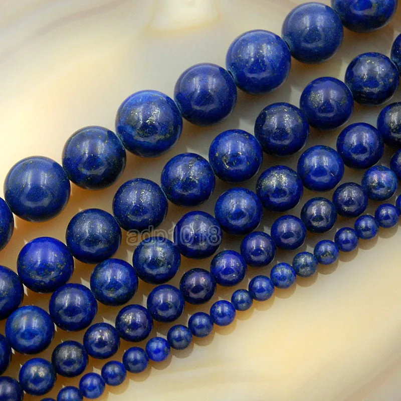 Natural Color & Color Enhanced Lapis Lazuli Round Loose Beads on a 15.5" Strand
