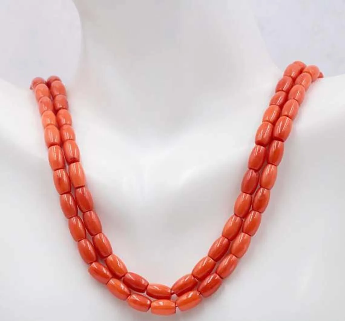 Natural Coral Beads Necklace Jewelry Coral Beads Necklace Coral Gemstone Orange CORAL Strand Barrel 8x5mm 15-16 Inches SKU:108917