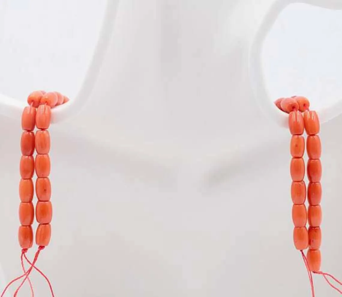 Natural Coral Beads Necklace Jewelry Coral Beads Necklace Coral Gemstone Orange CORAL Strand Barrel 8x5mm 15-16 Inches SKU:108917