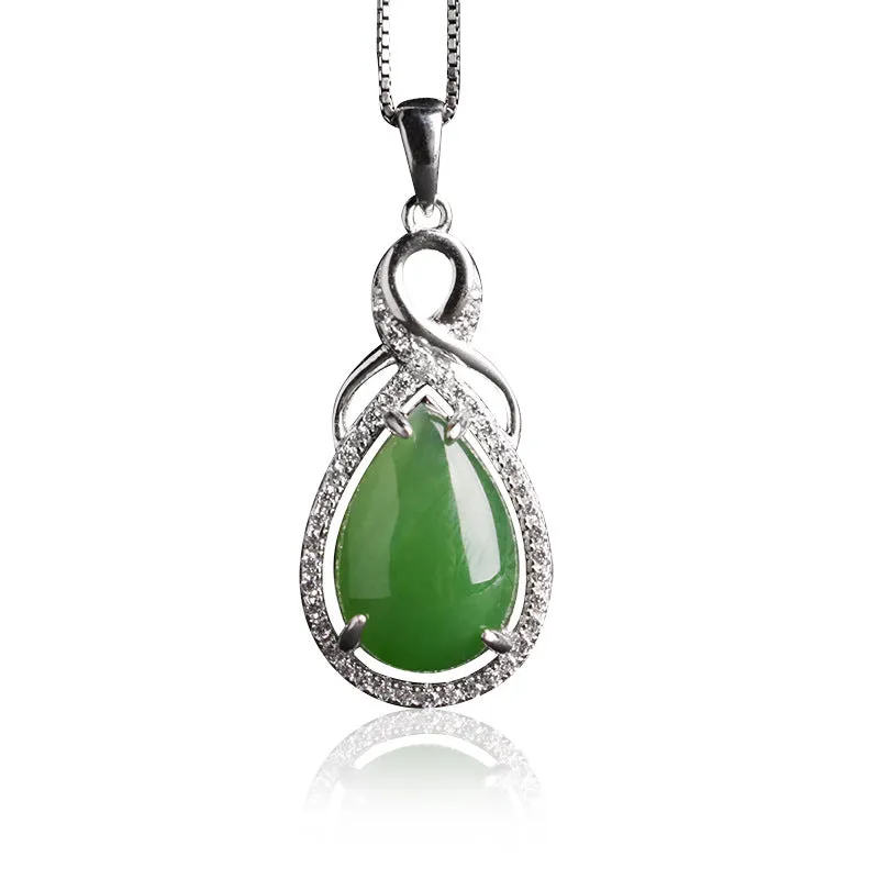 Natural Jade Pendant Nephrite Silver Zircon Pendant ZPT219