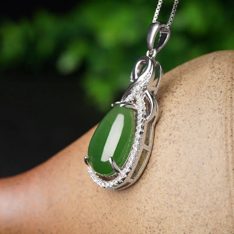 Natural Jade Pendant Nephrite Silver Zircon Pendant ZPT219