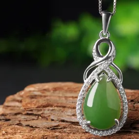 Natural Jade Pendant Nephrite Silver Zircon Pendant ZPT219