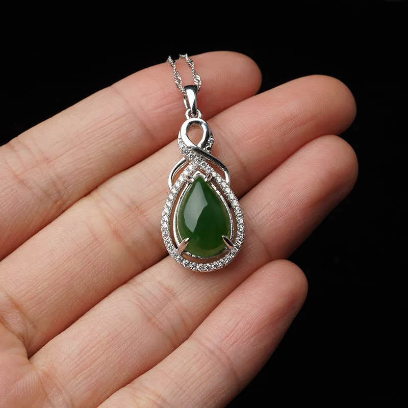 Natural Jade Pendant Nephrite Silver Zircon Pendant ZPT219