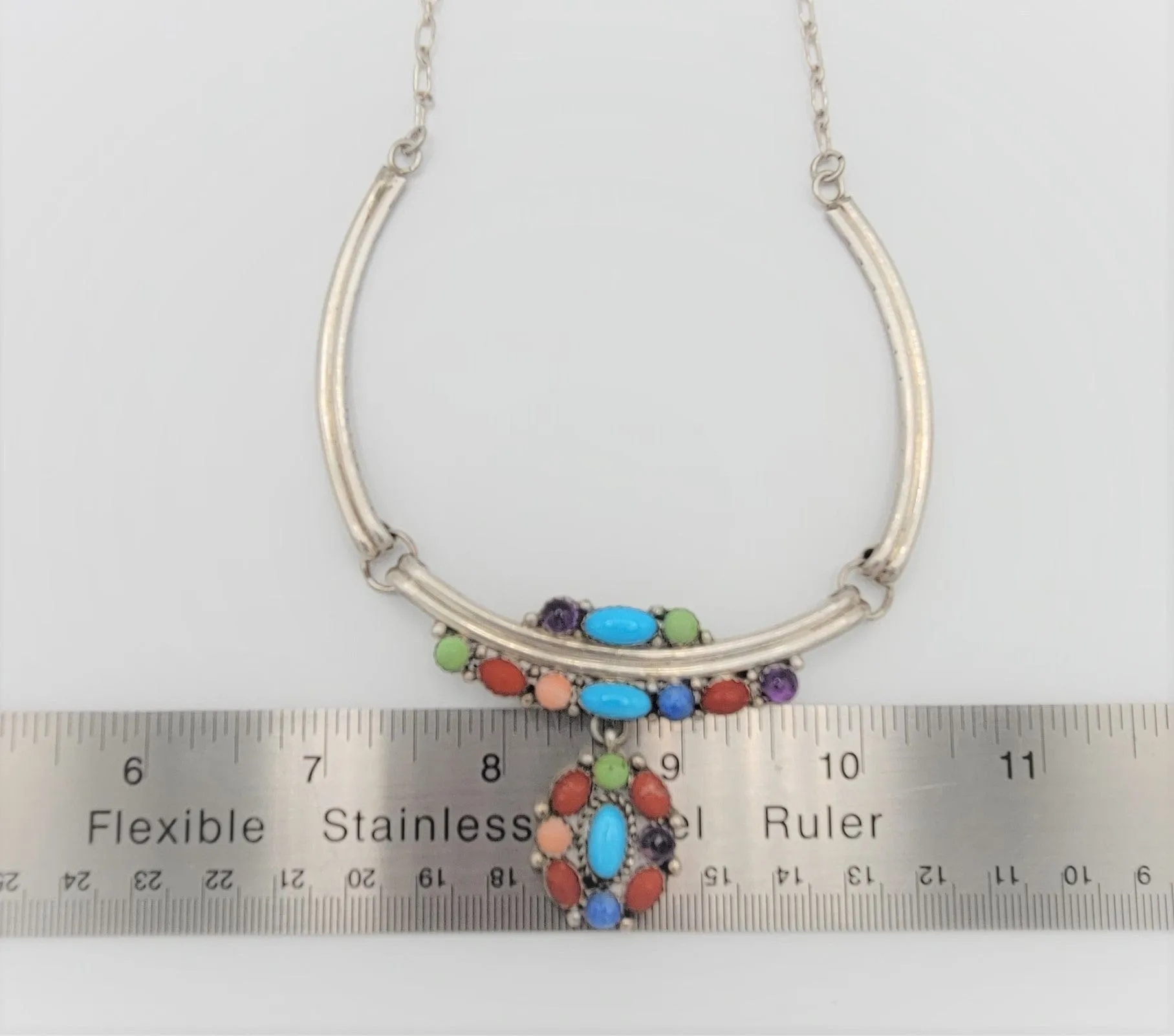 NAVAJO Elizabeth Etsitty Sterling Multi-Precious Stone Large Statement Necklace