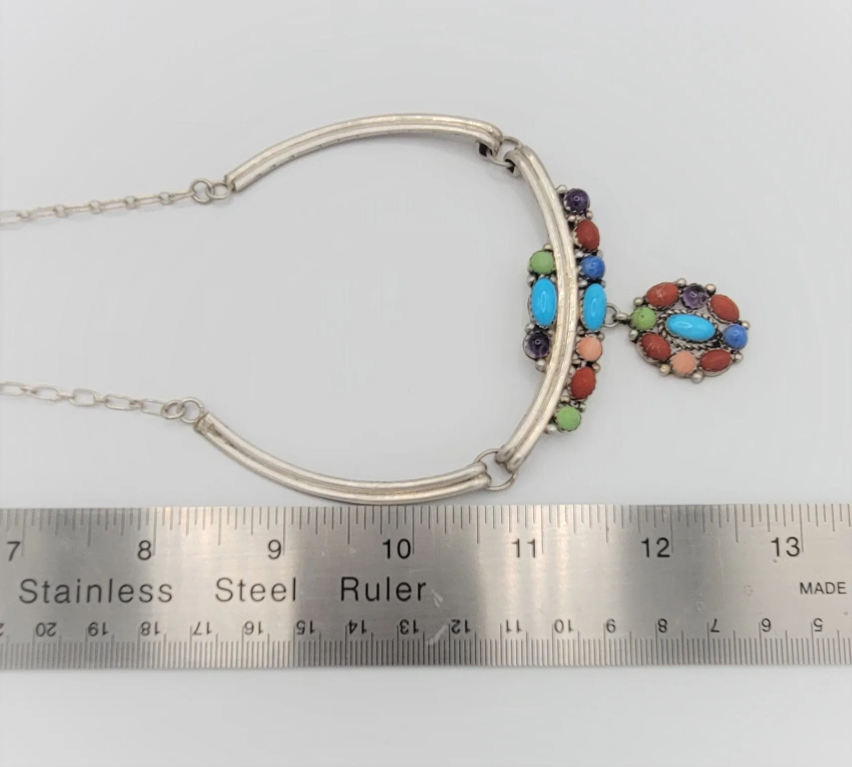 NAVAJO Elizabeth Etsitty Sterling Multi-Precious Stone Large Statement Necklace
