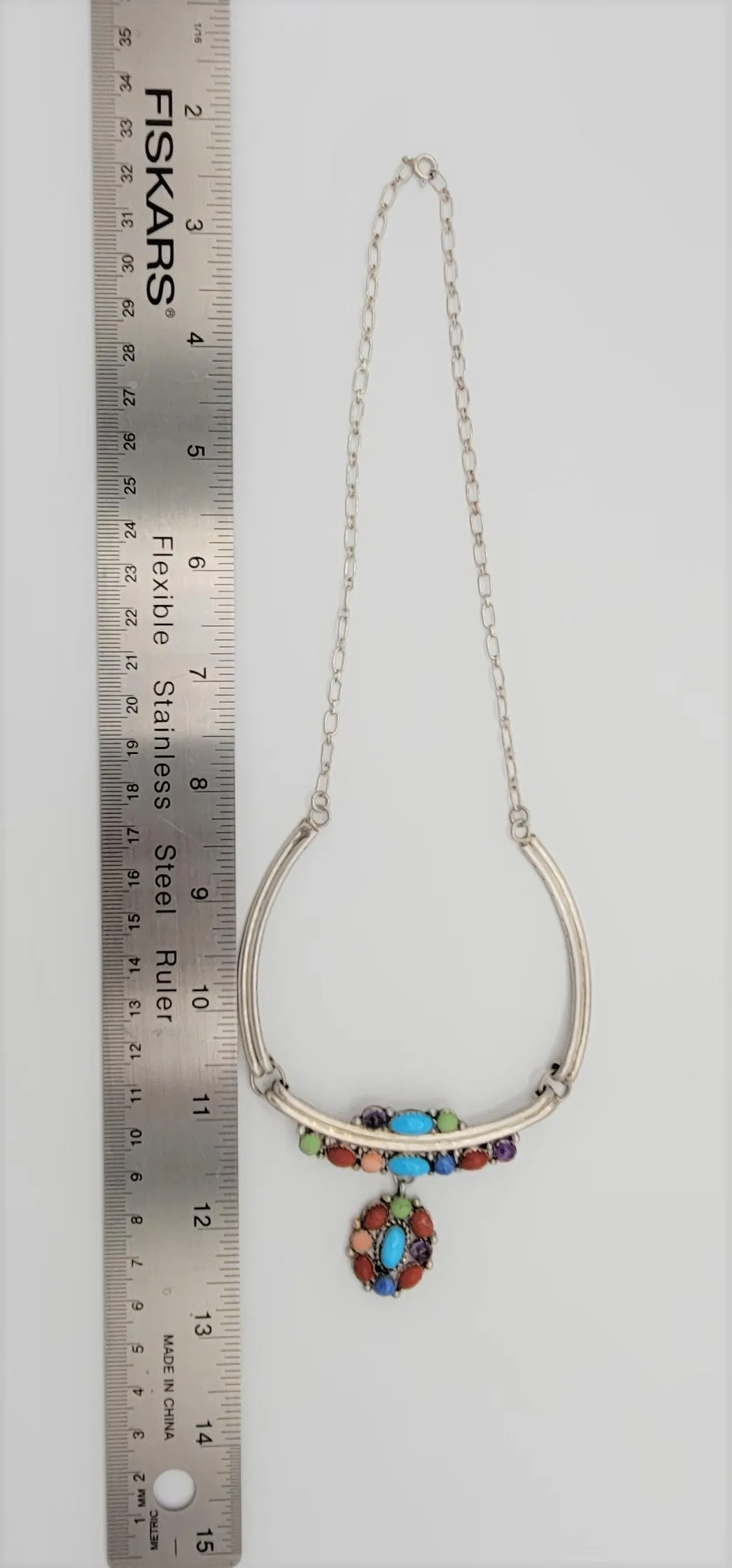 NAVAJO Elizabeth Etsitty Sterling Multi-Precious Stone Large Statement Necklace