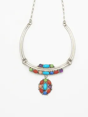 NAVAJO Elizabeth Etsitty Sterling Multi-Precious Stone Large Statement Necklace