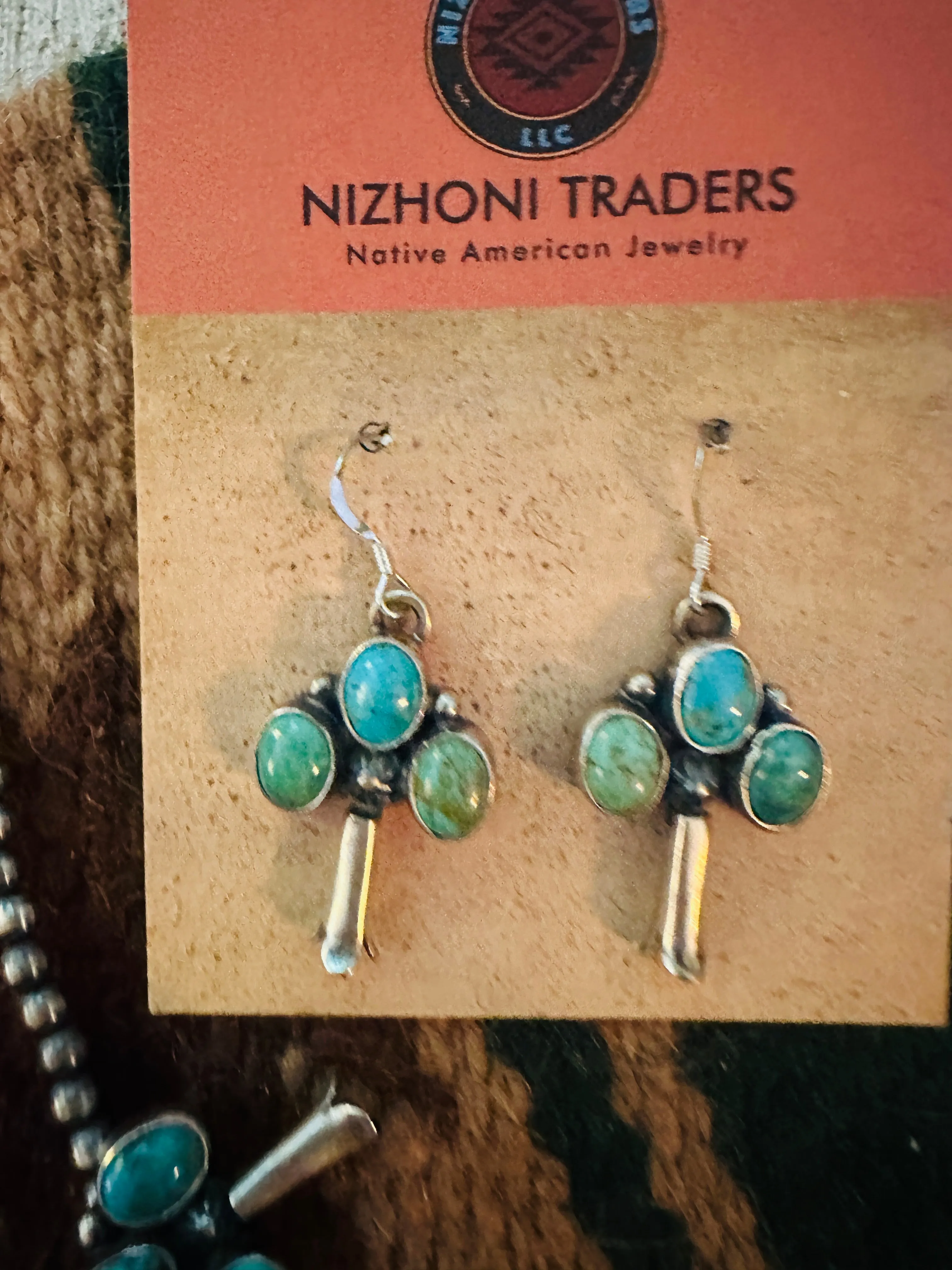 Navajo Sterling Silver & Turquoise Beaded Squash Blossom Necklace Set