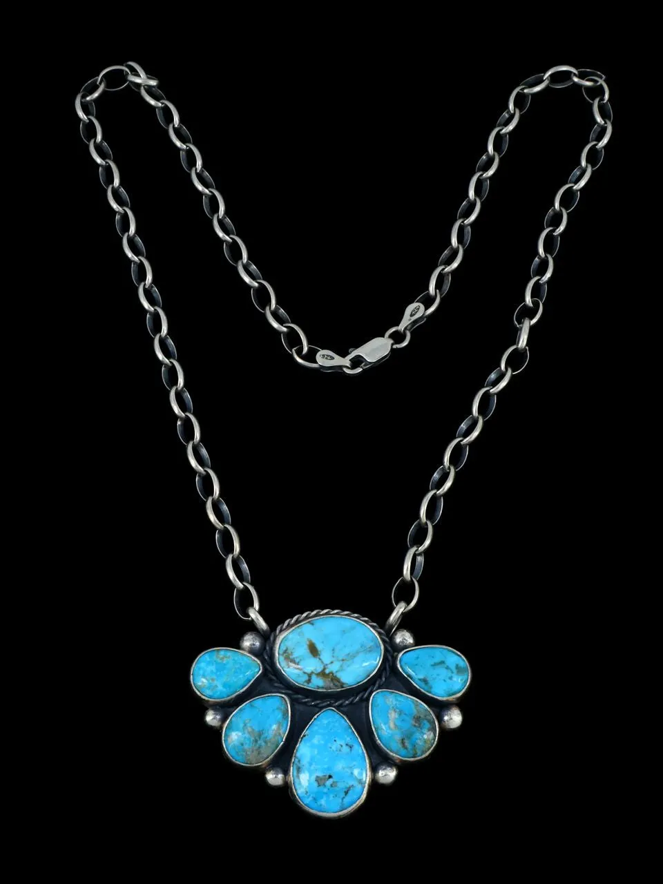 Navajo Turquoise Cluster Link Chain Necklace