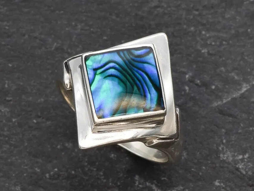Ocean Blue Ring - Natural Abalone Ring, Blue Shell Ring