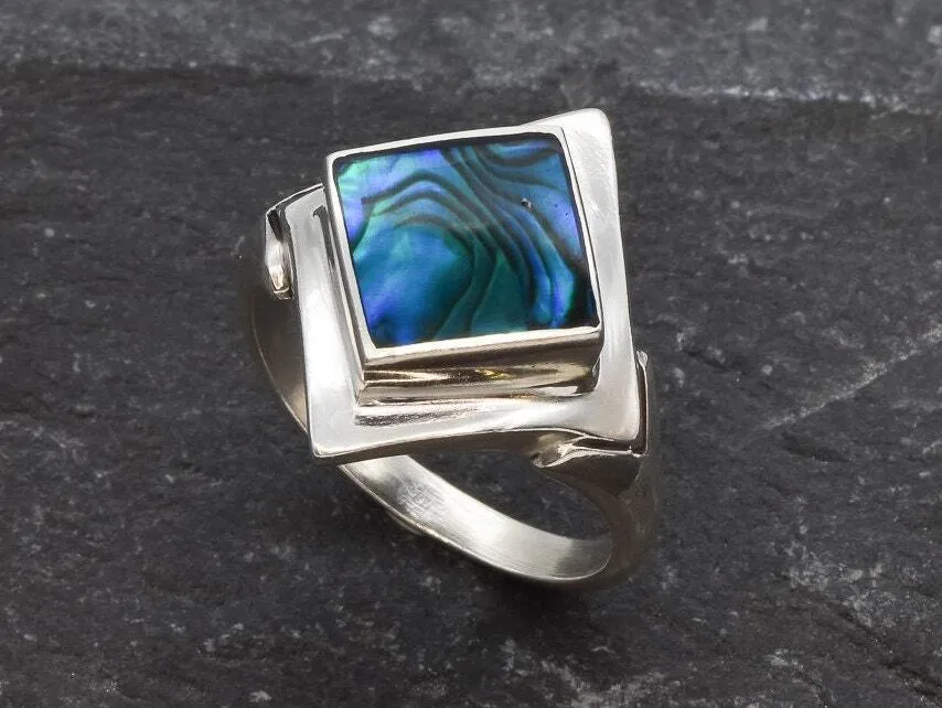 Ocean Blue Ring - Natural Abalone Ring, Blue Shell Ring