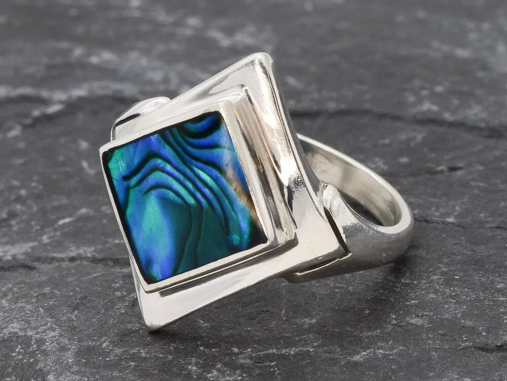 Ocean Blue Ring - Natural Abalone Ring, Blue Shell Ring