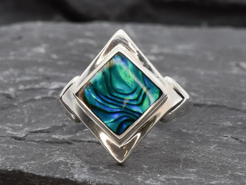 Ocean Blue Ring - Natural Abalone Ring, Blue Shell Ring