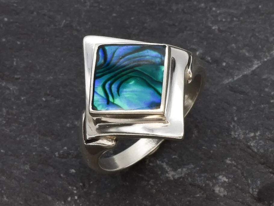 Ocean Blue Ring - Natural Abalone Ring, Blue Shell Ring
