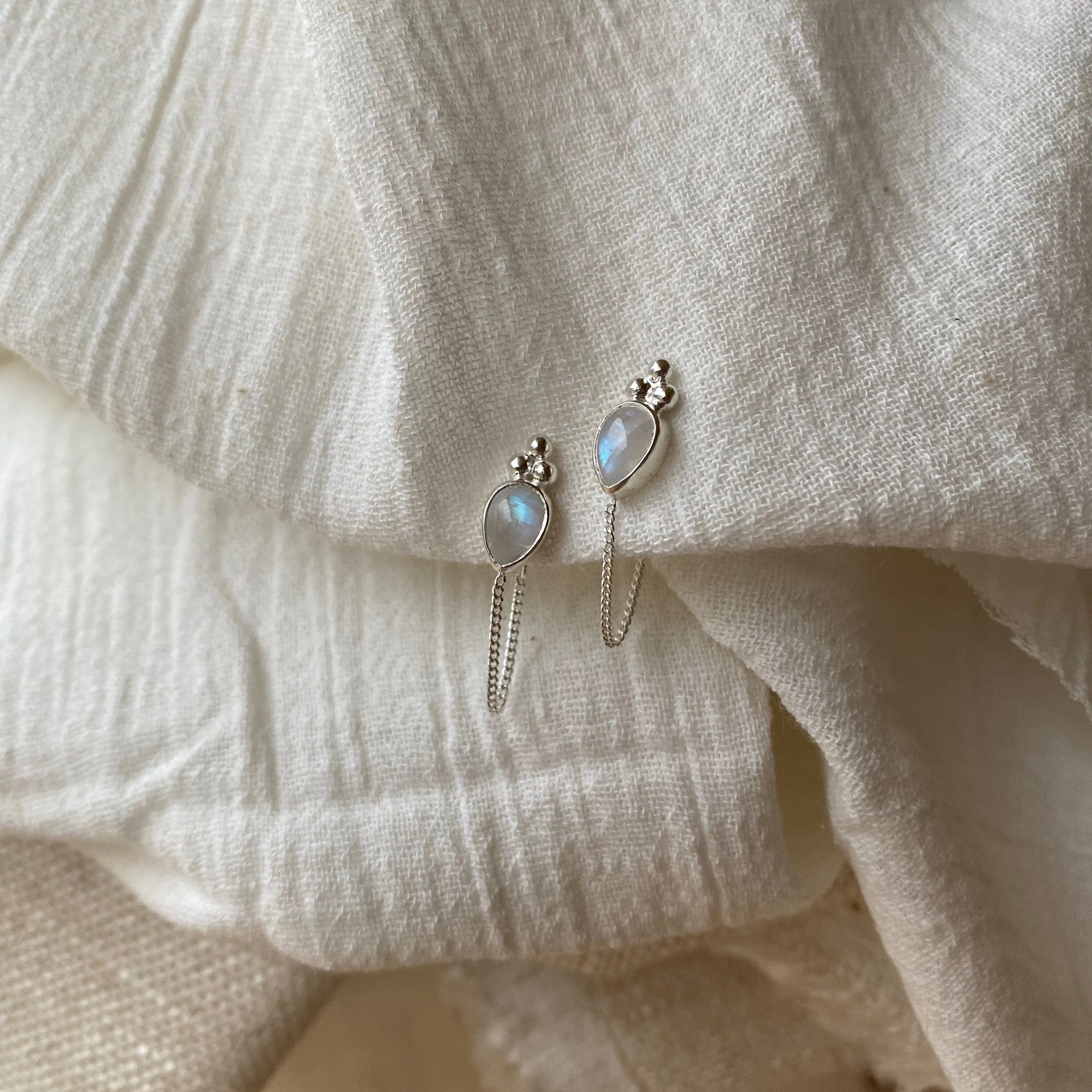 Ophelia Tear Sterling Silver Rainbow Moonstone Earrings