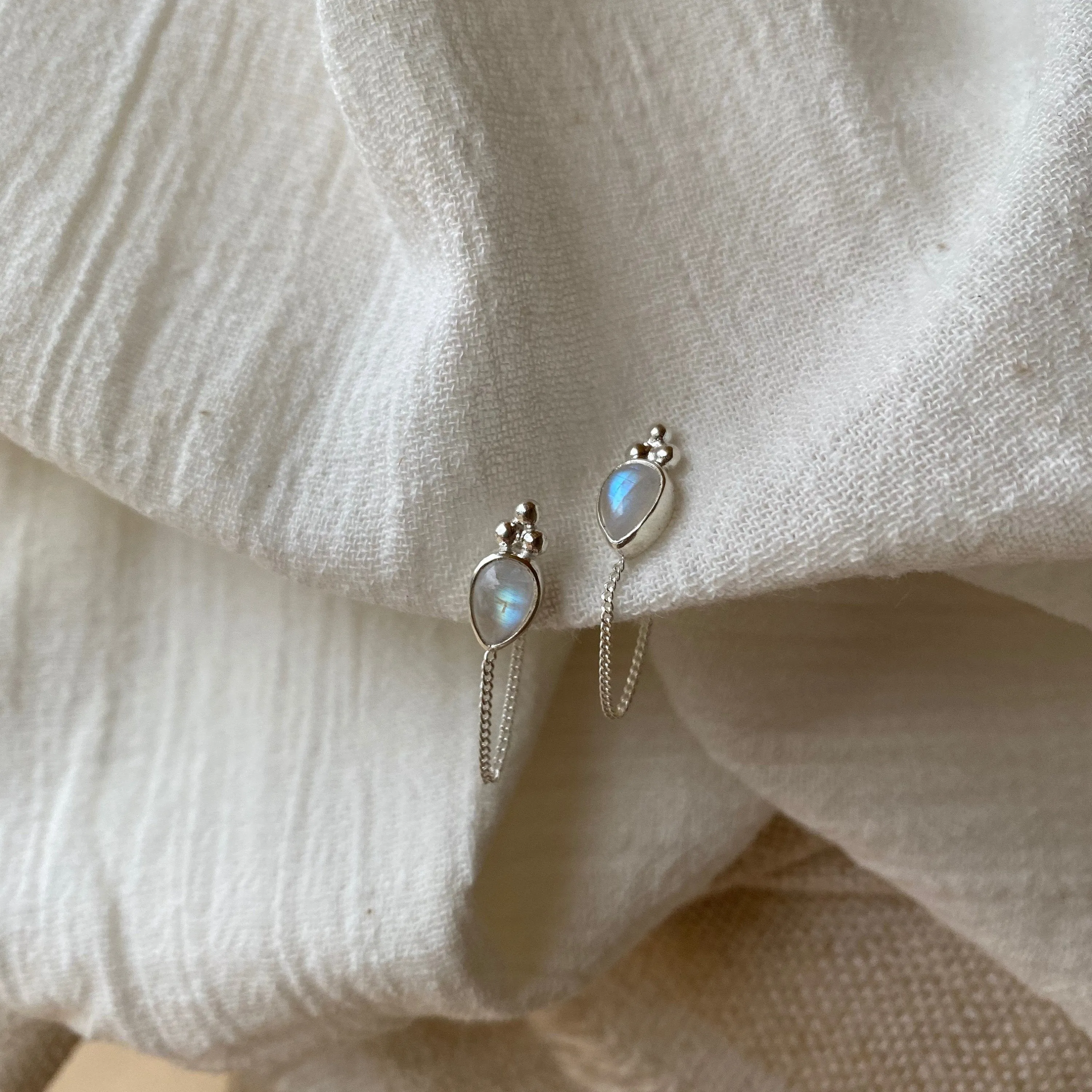 Ophelia Tear Sterling Silver Rainbow Moonstone Earrings