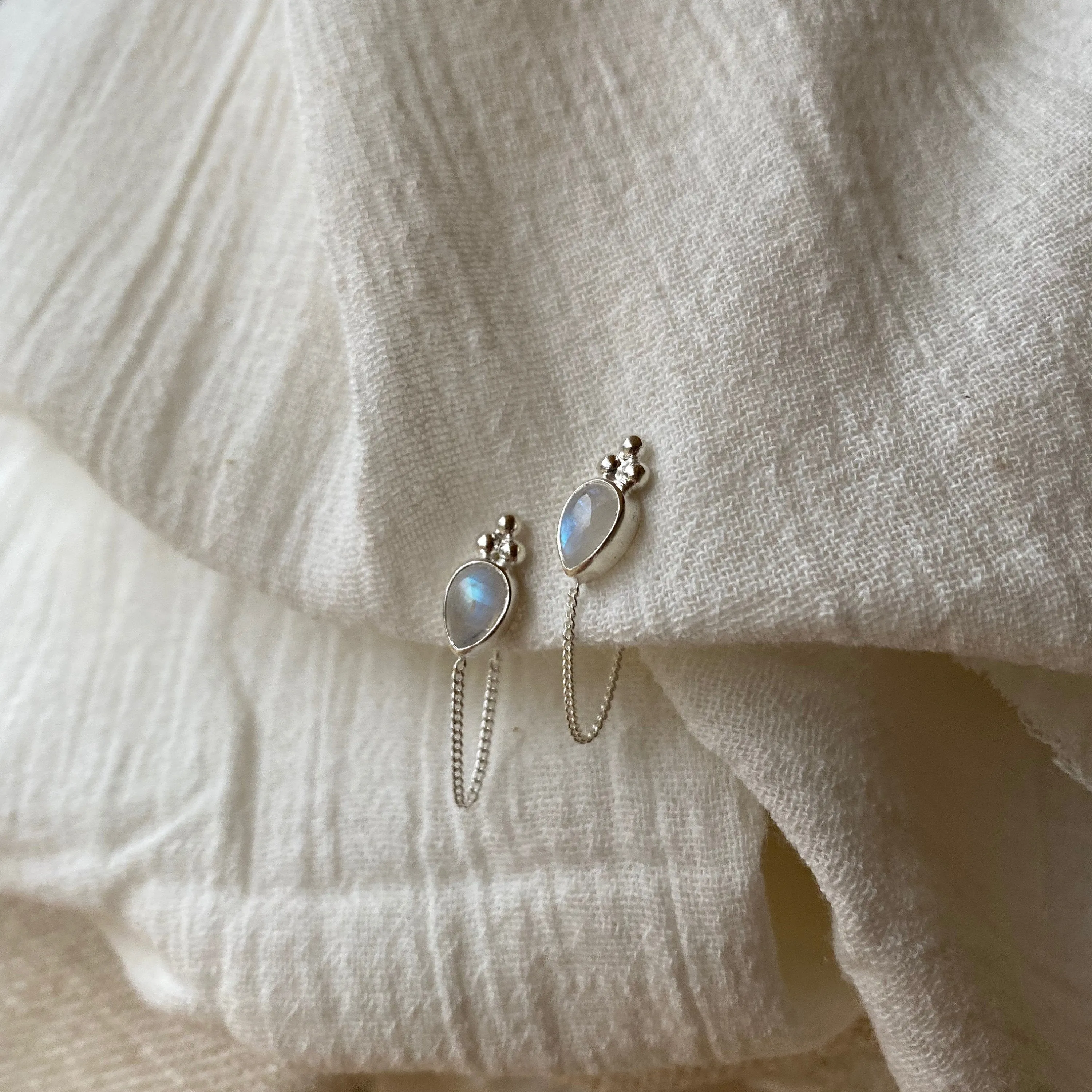 Ophelia Tear Sterling Silver Rainbow Moonstone Earrings