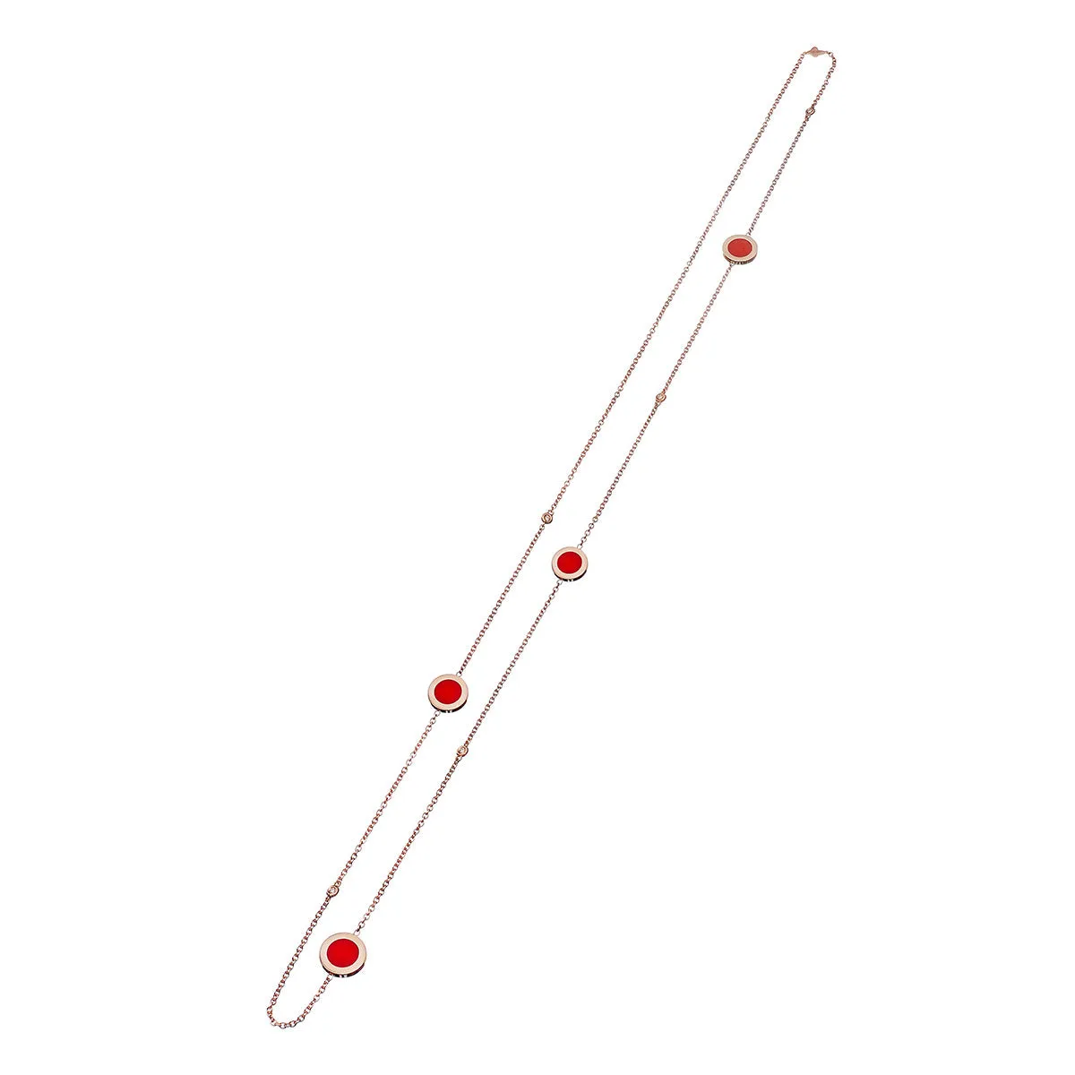 Orange Coral Diamond Station Necklace