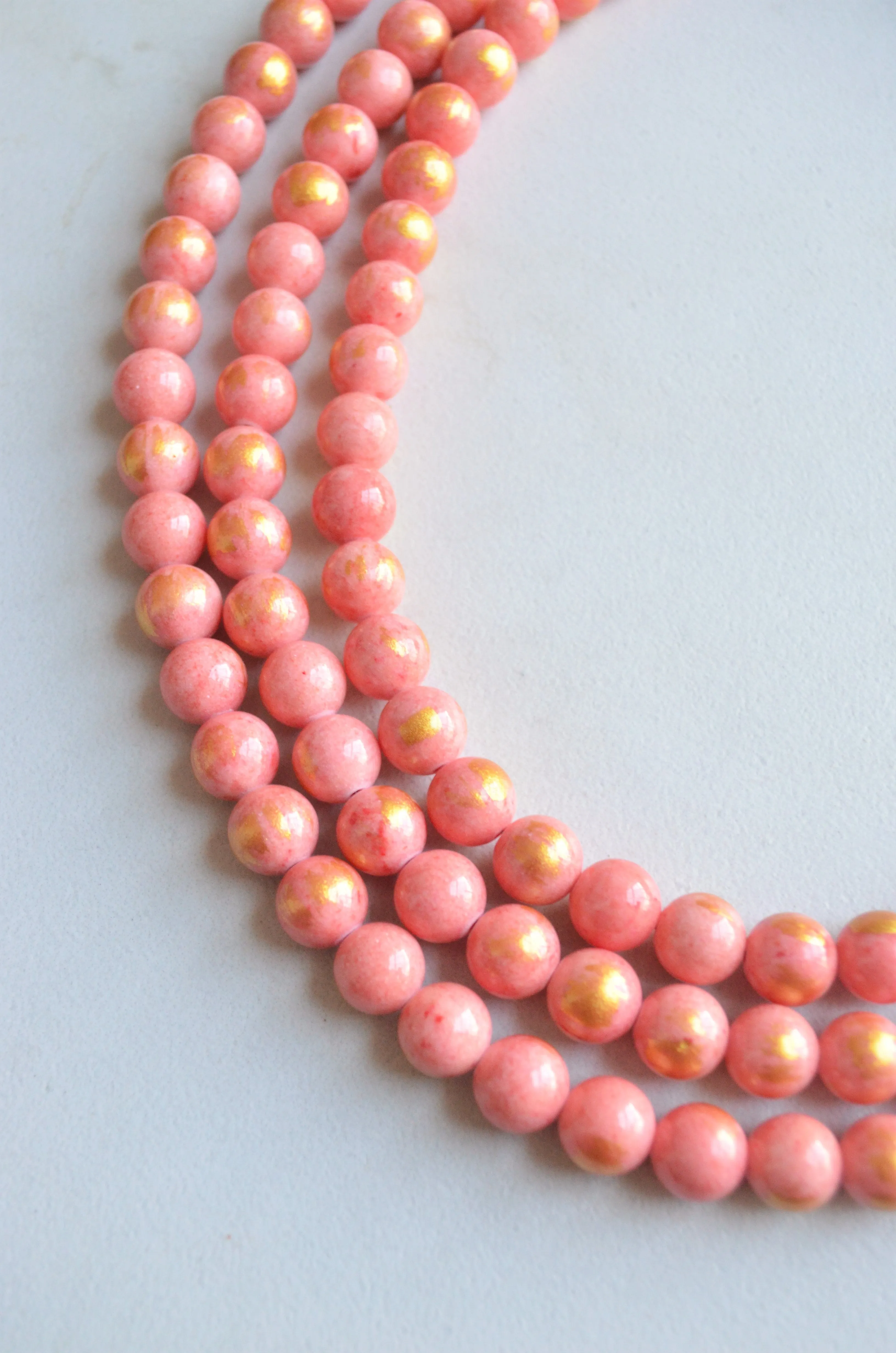 Orange Pink Coral Chunky Jade Beaded Multi Strand Statement Necklace - Jamie