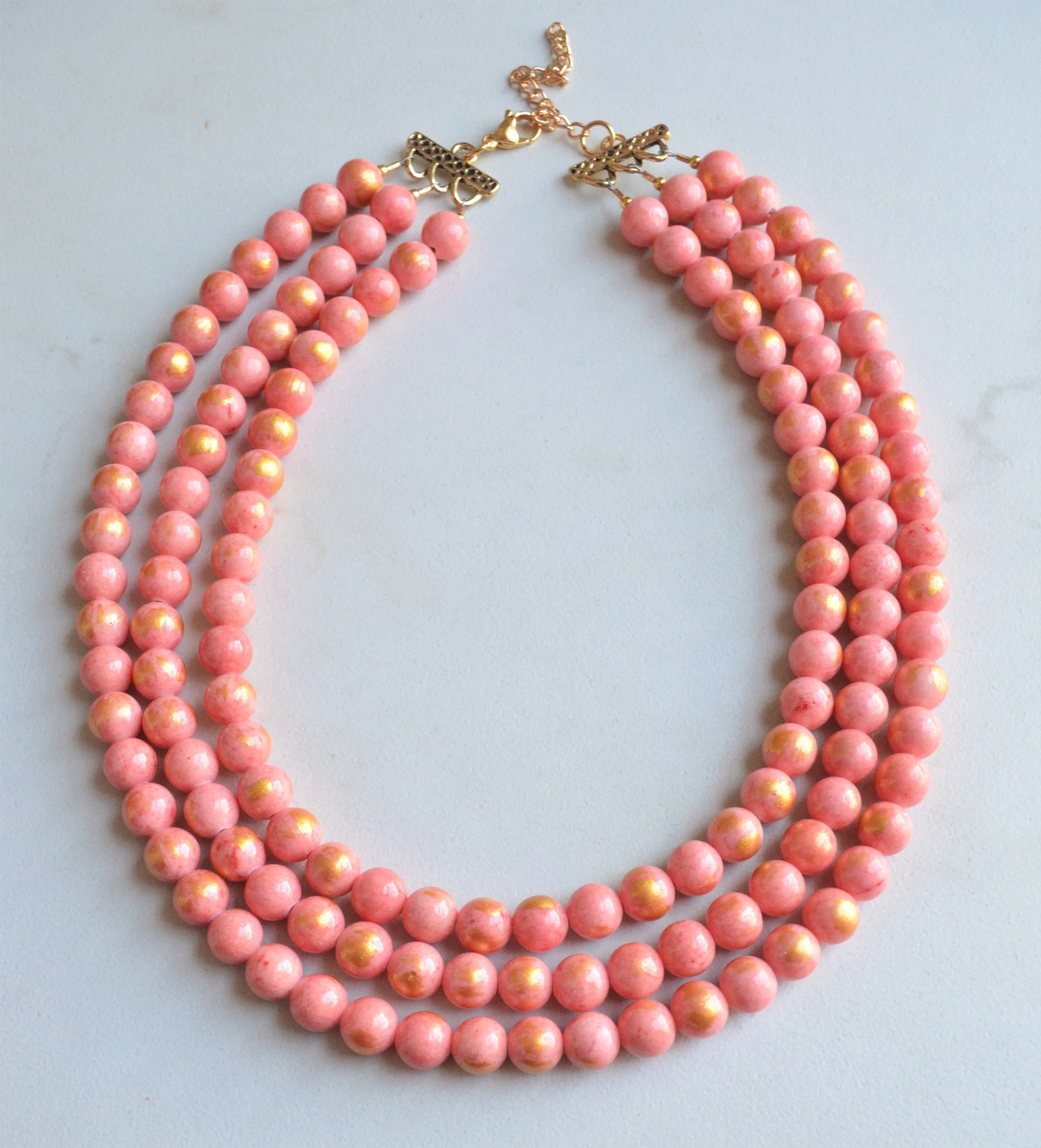 Orange Pink Coral Chunky Jade Beaded Multi Strand Statement Necklace - Jamie