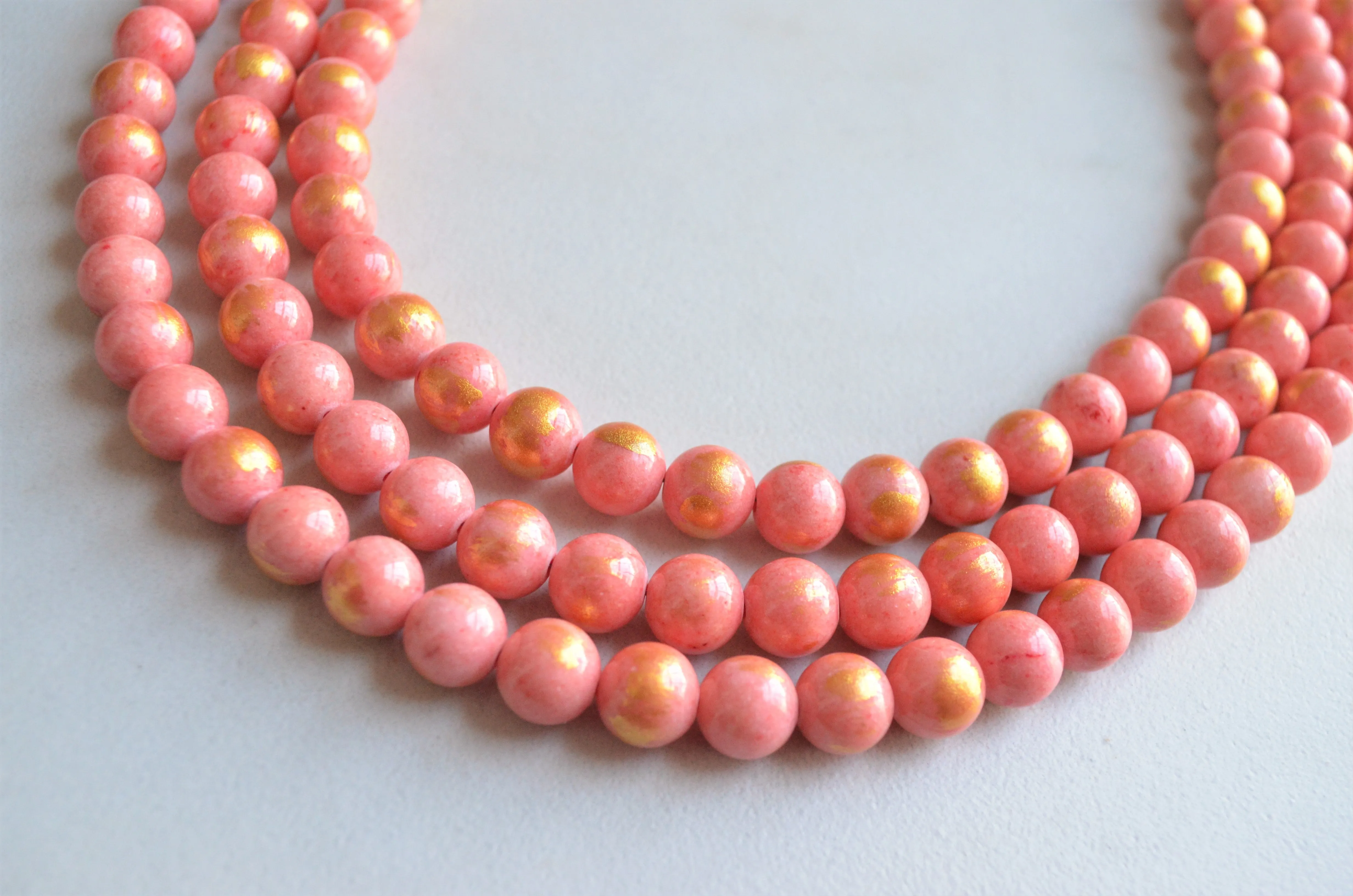 Orange Pink Coral Chunky Jade Beaded Multi Strand Statement Necklace - Jamie