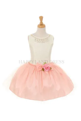 Peach Pearl Necklace Short Tulle Dress D5252