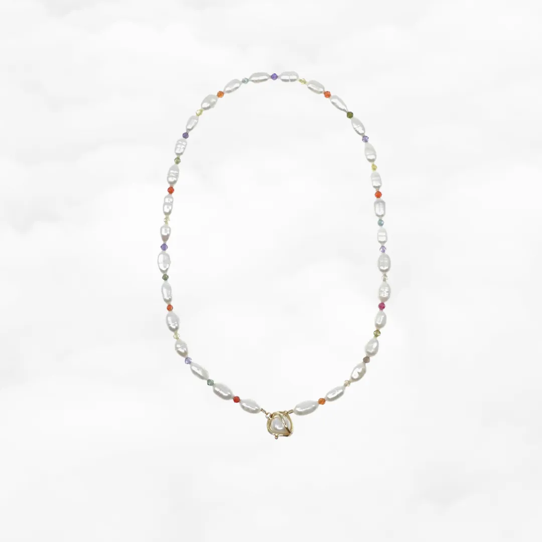 Pearl Necklace with Colorful Zirconia