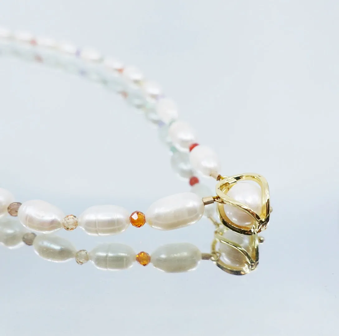 Pearl Necklace with Colorful Zirconia