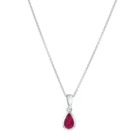 Personalised Birthstone Pear Cut Rubover Necklace | 9K White Gold