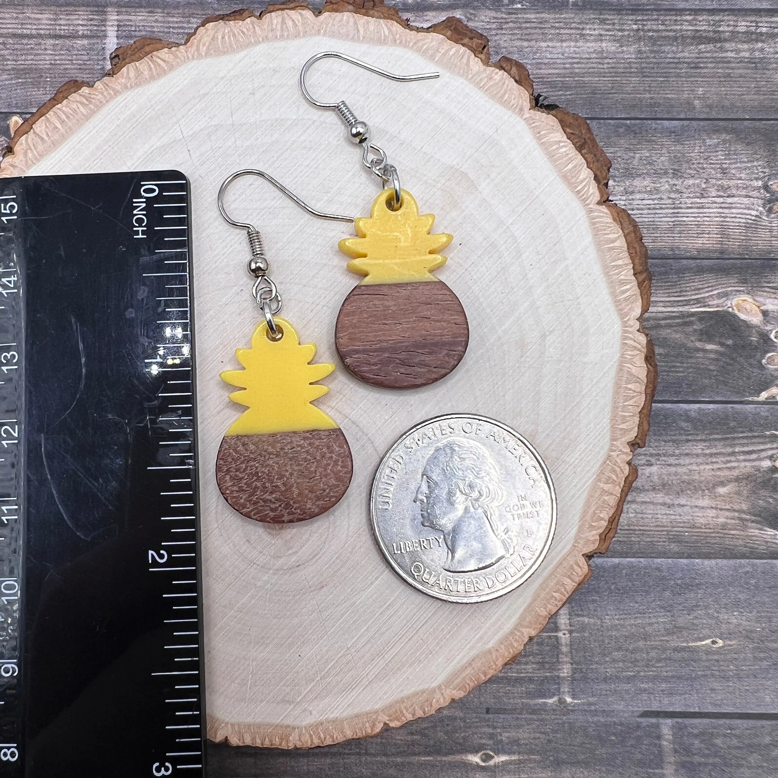 Pineapple Resin Wood  Earrings Hypoallergenic Yellow Teal Blue Peach - Clearance
