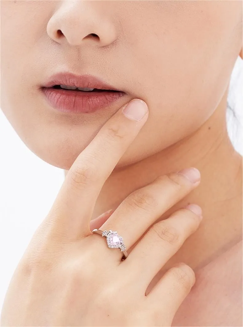 Pink Adjustable Crystal Star Heart Ring