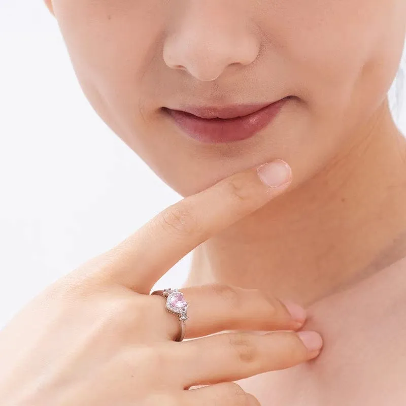 Pink Adjustable Crystal Star Heart Ring